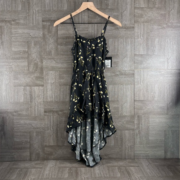 Art Class Girls High Low Romper Black Daisy Floral Print Ruffled Detail Dress - Picture 1 of 13